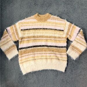 Wild Fable Fuzzy Striped Sweater in Cream Pink and Tan